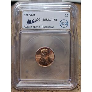 1974-D Lincoln Cent MS67 RD – ICG Graded, Red, High Grade